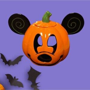 New DISNEY Mickey Mouse Jack O'Lantern Pumpkin Ceramic Candle Holder Votive